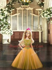 Orange Ball Gowns Beading Vestidos de Quinceanera Lace Up Tulle Sleeveless Floor Length