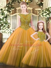 Orange Ball Gowns Beading Vestidos de Quinceanera Lace Up Tulle Sleeveless Floor Length