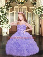 Floor Length Lavender Pageant Dress Spaghetti Straps Sleeveless Lace Up