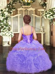 Floor Length Lavender Pageant Dress Spaghetti Straps Sleeveless Lace Up