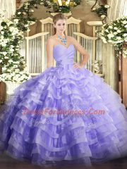 Cheap Lavender Sleeveless Organza Lace Up Quinceanera Gowns for Military Ball and Sweet 16 and Quinceanera