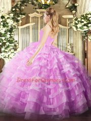 Cheap Lavender Sleeveless Organza Lace Up Quinceanera Gowns for Military Ball and Sweet 16 and Quinceanera