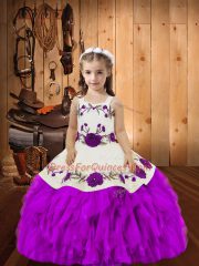 Hot Selling Straps Sleeveless Organza Child Pageant Dress Embroidery and Ruffles Lace Up