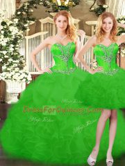 Excellent Sweetheart Sleeveless Lace Up 15th Birthday Dress Green Organza