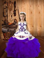 Modern Eggplant Purple Organza Lace Up Pageant Dress Toddler Sleeveless Embroidery and Ruffles