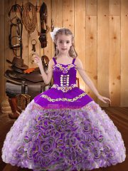 Multi-color Sleeveless Floor Length Embroidery and Ruffles Lace Up Little Girl Pageant Gowns