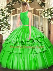 Best Selling Yellow Green Two Pieces Scoop Sleeveless Tulle Floor Length Zipper Ruffled Layers Quinceanera Dress
