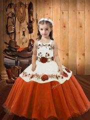 Straps Sleeveless Lace Up Pageant Gowns For Girls Orange Red Organza