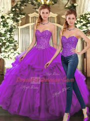 Captivating Floor Length Two Pieces Sleeveless Purple Quinceanera Gowns Lace Up