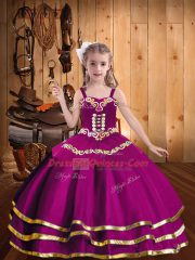 Graceful Floor Length Fuchsia Little Girls Pageant Dress Wholesale Straps Sleeveless Lace Up