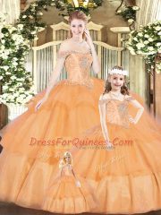 Elegant Beading Quinceanera Dress Orange Red Lace Up Sleeveless Floor Length