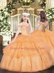 Elegant Beading Quinceanera Dress Orange Red Lace Up Sleeveless Floor Length