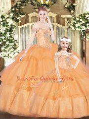 Elegant Beading Quinceanera Dress Orange Red Lace Up Sleeveless Floor Length
