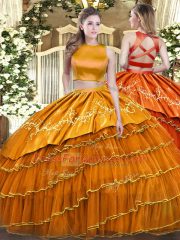 Comfortable Orange Sleeveless Ruffled Layers Floor Length Quinceanera Gown
