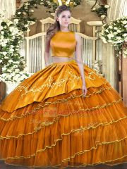 Comfortable Orange Sleeveless Ruffled Layers Floor Length Quinceanera Gown