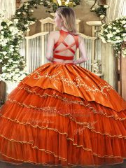 Comfortable Orange Sleeveless Ruffled Layers Floor Length Quinceanera Gown