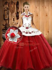 Great Sleeveless Lace Up Floor Length Embroidery Sweet 16 Dresses