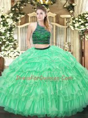 Smart Beading and Ruffled Layers Quinceanera Dresses Apple Green Zipper Sleeveless Floor Length