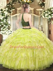 Smart Beading and Ruffled Layers Quinceanera Dresses Apple Green Zipper Sleeveless Floor Length