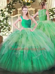 Multi-color Zipper Straps Ruffles Sweet 16 Dress Organza Sleeveless