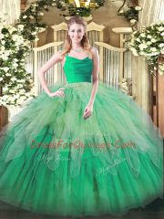 Multi-color Zipper Straps Ruffles Sweet 16 Dress Organza Sleeveless