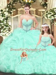 Graceful Floor Length Aqua Blue 15th Birthday Dress Sweetheart Sleeveless Lace Up