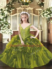 Latest Sleeveless Beading and Ruffles Lace Up Little Girl Pageant Gowns