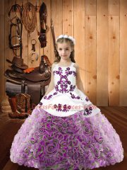 Pretty Multi-color Ball Gowns Beading Pageant Gowns For Girls Lace Up Organza and Fabric With Rolling Flowers Sleeveless Floor Length