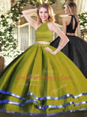 Floor Length Olive Green Sweet 16 Dresses Tulle Sleeveless Beading