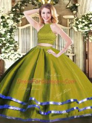 Floor Length Olive Green Sweet 16 Dresses Tulle Sleeveless Beading