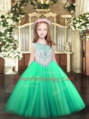 Beauteous Turquoise Sleeveless Beading Floor Length Child Pageant Dress