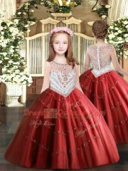 Red Zipper Scoop Beading and Appliques Glitz Pageant Dress Tulle Sleeveless