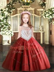 Red Zipper Scoop Beading and Appliques Glitz Pageant Dress Tulle Sleeveless