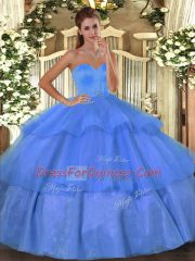 Ball Gowns 15th Birthday Dress Baby Blue Sweetheart Organza Sleeveless Floor Length Lace Up