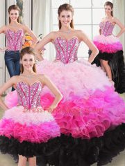 Floor Length Lace Up Ball Gown Prom Dress Multi-color for Sweet 16 and Quinceanera with Beading and Ruffles