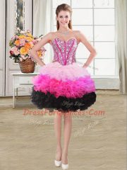 Floor Length Lace Up Ball Gown Prom Dress Multi-color for Sweet 16 and Quinceanera with Beading and Ruffles
