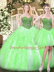 Great Sweetheart Neckline Beading and Ruffles Vestidos de Quinceanera Sleeveless Lace Up