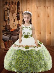 Adorable Multi-color Little Girls Pageant Gowns Sweet 16 and Quinceanera with Embroidery and Ruffles Straps Sleeveless Lace Up