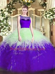 Gorgeous Floor Length Multi-color Quinceanera Dress Scoop Sleeveless Zipper