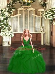 Green V-neck Zipper Ruffles Quinceanera Gown Sleeveless