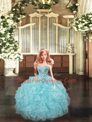 Modern Organza Sleeveless Floor Length Quince Ball Gowns and Beading and Ruffles