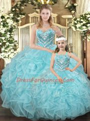 Modern Organza Sleeveless Floor Length Quince Ball Gowns and Beading and Ruffles