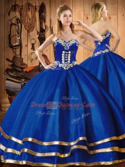 Blue Ball Gowns Sweetheart Sleeveless Organza Floor Length Lace Up Embroidery Sweet 16 Dress