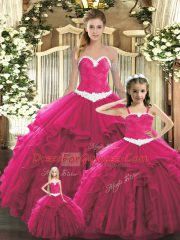 Red Sleeveless Ruffles Floor Length 15th Birthday Dress