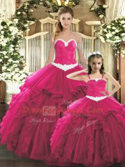Red Sleeveless Ruffles Floor Length 15th Birthday Dress