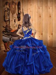 Fuchsia Ball Gowns Embroidery and Ruffles Kids Formal Wear Lace Up Organza Sleeveless Floor Length