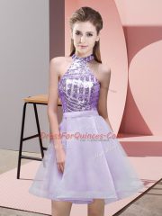 Captivating Lavender Sleeveless Chiffon Backless Dama Dress for Quinceanera for Prom and Party and Wedding Party