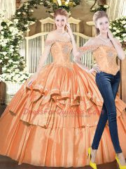 Gorgeous Floor Length Ball Gowns Sleeveless Orange Red Quinceanera Gowns Lace Up