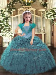 Teal Sleeveless Beading and Ruffles Floor Length Little Girls Pageant Gowns