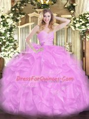 Lilac Quinceanera Dresses Military Ball and Sweet 16 and Quinceanera with Beading and Ruffles Sweetheart Sleeveless Lace Up